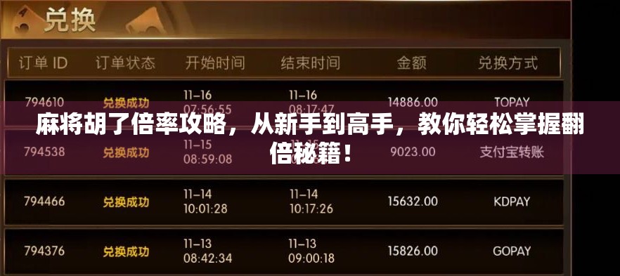 麻将胡了倍率攻略，从新手到高手，教你轻松掌握翻倍秘籍！