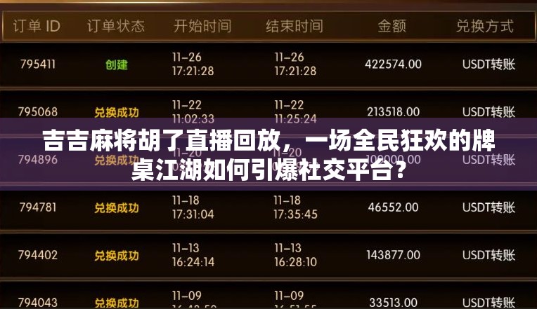 吉吉麻将胡了直播回放，一场全民狂欢的牌桌江湖如何引爆社交平台？