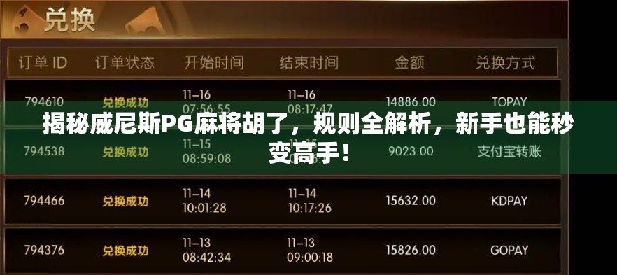 揭秘威尼斯PG麻将胡了,规则全解析,新手也能秒变高手! 揭秘威尼斯PG麻将胡了,规则全解析,新手也能秒变高手!